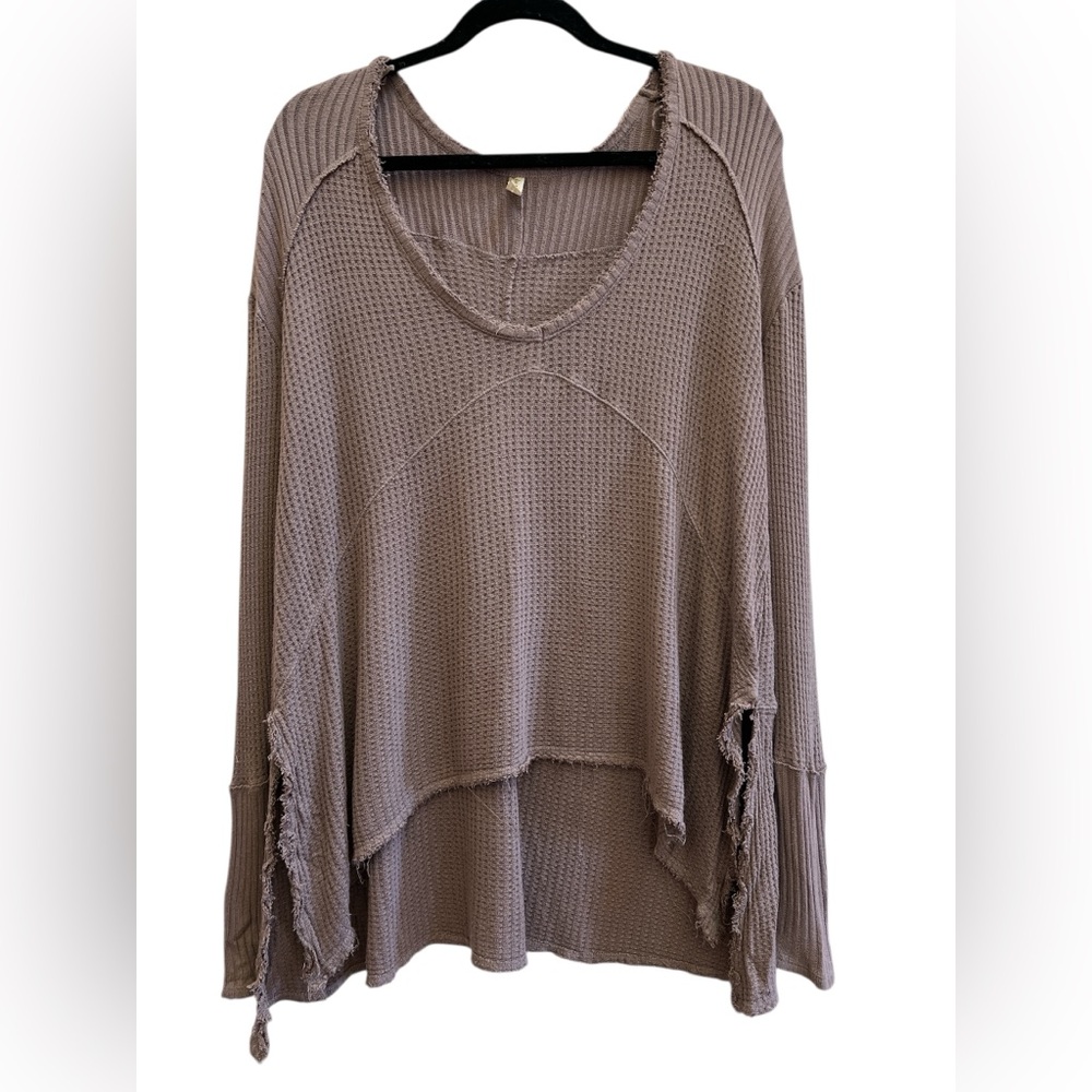 Free People Sunset Park Thermal Waffle Knit Oversized Raw Edge Tunic -SP - Picture 2 of 5